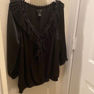 Black, v neck, satin top from White House/black market, Size L
